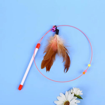 1PCS Metal Wire Funny Cat Stick Cat Toy Pet Toy with Feather Bell Funny Cat Rod Pet Supplies