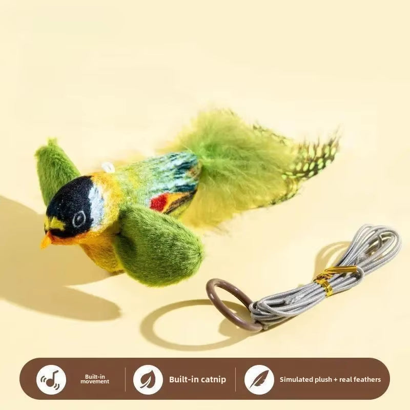 Indoor Interactive Birds Toy for Cat Chasing Teasing Toy Sounding Catnip Cat Teaser Toy Self-Hilarity Wall Hanging Birds Cat Toy