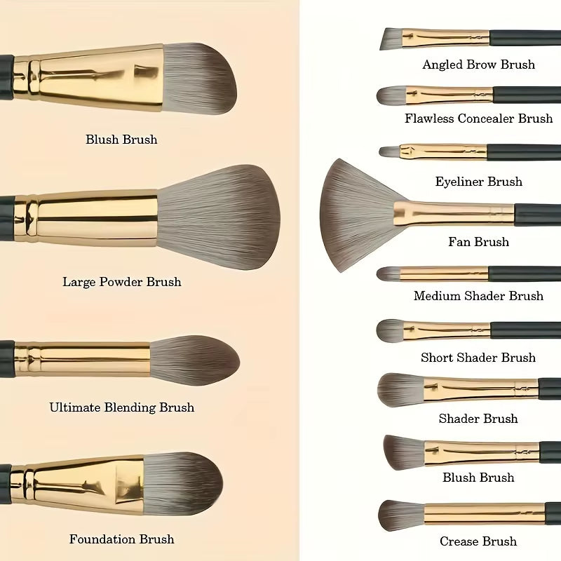 14-Piece Makeup Brush Set, Soft Nylon Bristles, Foundation Brush, Eyeshadow Brush Multi-Function Makeup Brush Travel Set