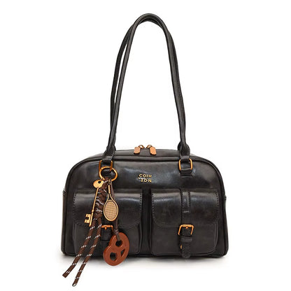 Women'S Coffee Brown Multi-Pocket Handbag Shoulder Bag, Stylish Versatile Letter Crossbody Purse for Travel Work Shopping Dates