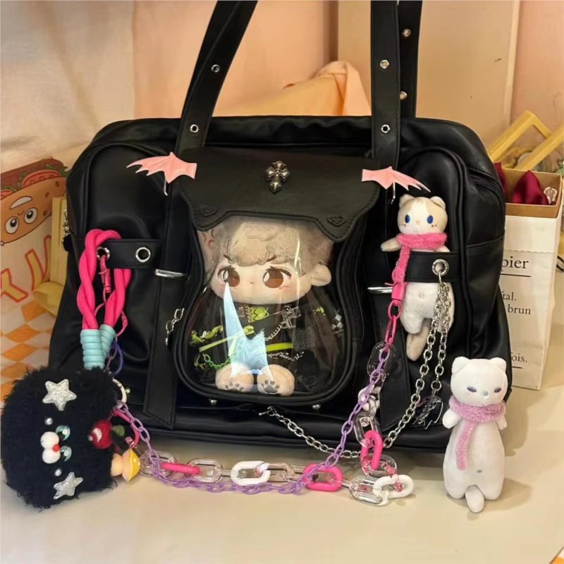 JIAERDI Harajuku Black Ita Bags Backpack Women Sweet Cool Transparent Large Capacity Handbag Ladies Japanese Y2K Backpacks Chic