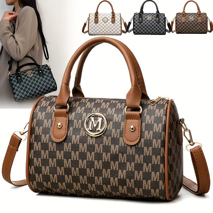 Women Alphabet Shoulder Bag with Golden "M" Logo, Synthetic Faux Leather Small Crossbody Bag for Work, Travel, Parties, and Gift