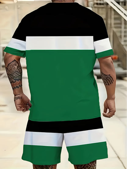 [Plus Size 3D Print Sport Set] Men's Plus Size 3D Digital Print Casual Sport T-Shirt and Shorts Set | Sweat-Resistant, All-Season, Regular Fit, Crew Neck, Slight Stretch Fabric | Suitable for Daily Wear, Outings, Sports, Camp