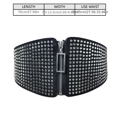 Wide Elastic Studded Belt Female Waist Gothic Plus Size Stretch Girdle Ladies Long Belts For Women Corset Waistband Beauty Fashion