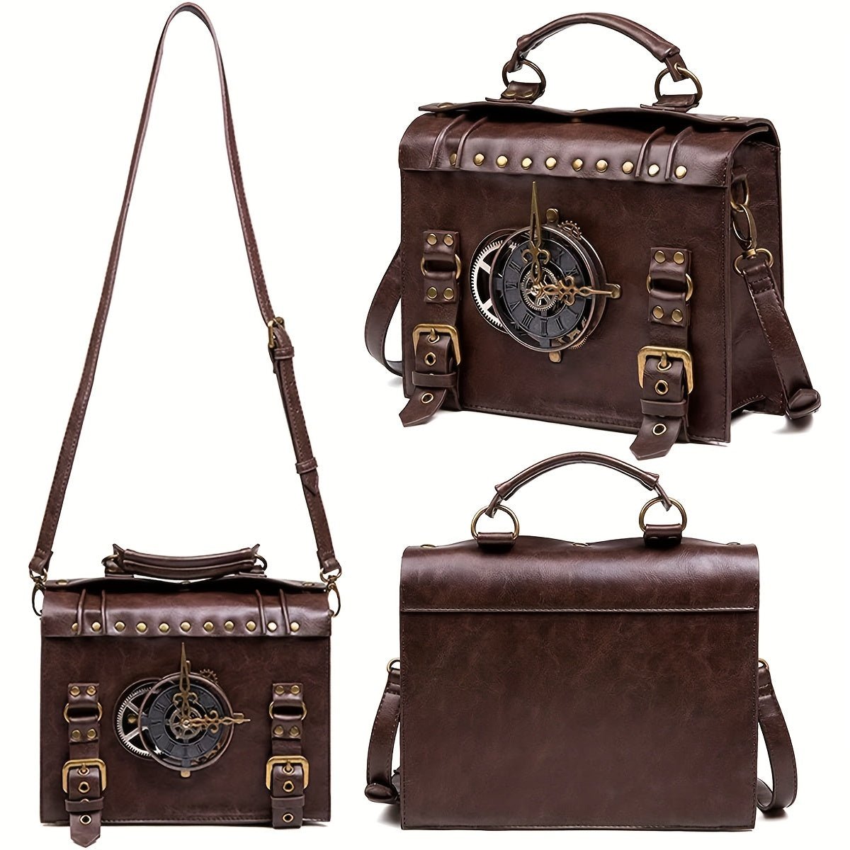 [Punk Crossbody Bag] Retro PU Crossbody Bag | Women's And Girls' Briefcase Styled Messenger Bag Featuring Punk Gothic And Renaissance Costume Elements Beauty Fashion