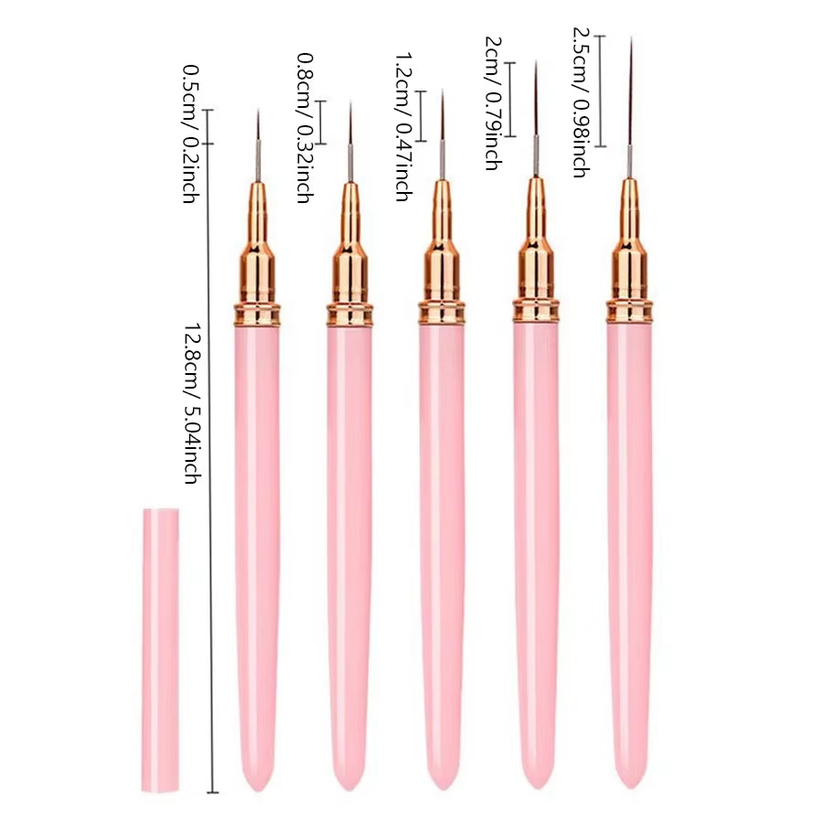 5PCS Nail Art Liner Brush Set - French Stripe/Line/Flower Painting Pens for Acrylic Gel Polish Manicure
