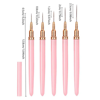 5PCS Nail Art Liner Brush Set - French Stripe/Line/Flower Painting Pens for Acrylic Gel Polish Manicure