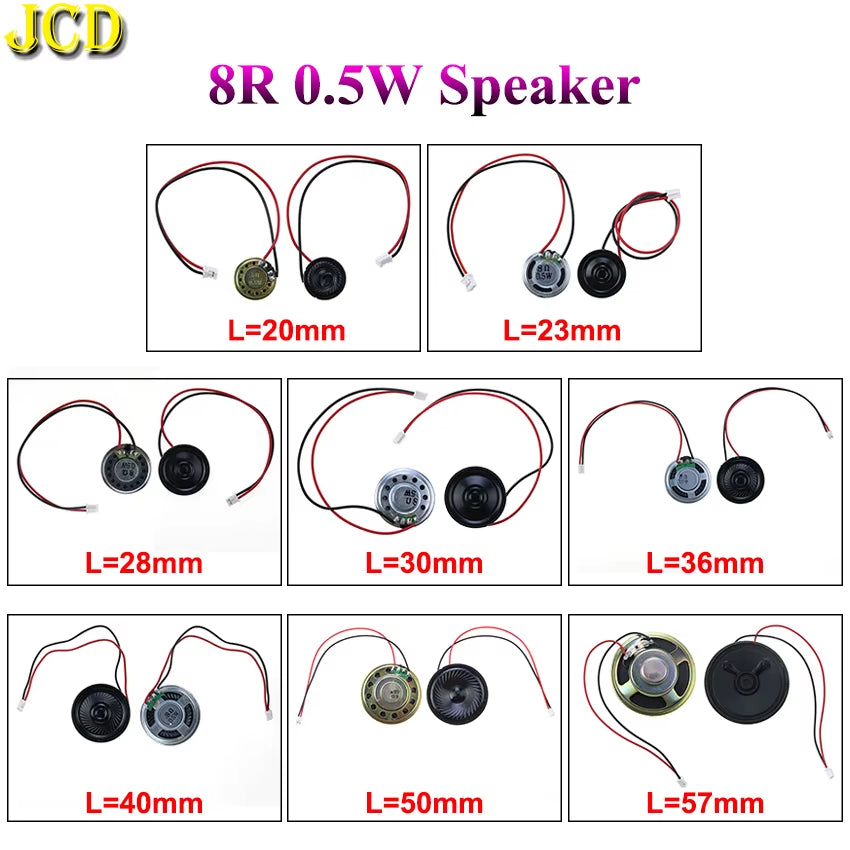 1X 8 Ohm 8R 0.5W Mini Ultra-Thin Horn Speaker Diameter 20Mm 23Mm 28Mm 30Mm 36Mm 40Mm 50Mm 57Mm Loudspeaker W/ P2.0 Termina Wire