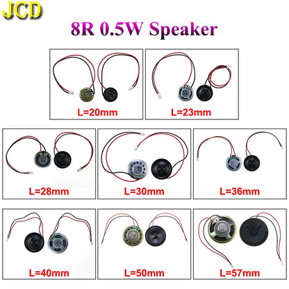 1X 8 Ohm 8R 0.5W Mini Ultra-Thin Horn Speaker Diameter 20Mm 23Mm 28Mm 30Mm 36Mm 40Mm 50Mm 57Mm Loudspeaker W/ P2.0 Termina Wire