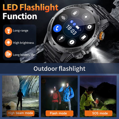 Military Smart Watch Men 1000Mah Battery Outdoors LED Flashlight Waterproof Heart Rate Sport BT Call 1.7" AMOLED Smartwatch