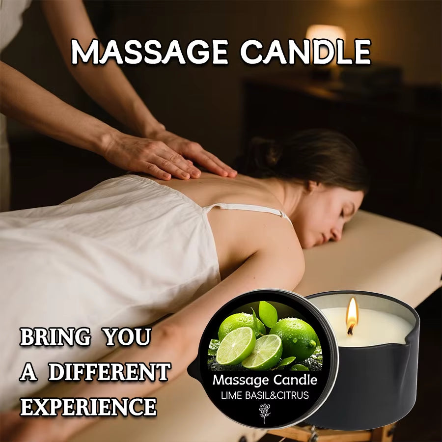 Massage Candle - Essential Oil- Lime Basil&Citrus, 2Oz/56.7G Melts into Warm Massage Oil - Massage Oil Candle, Pour Spout