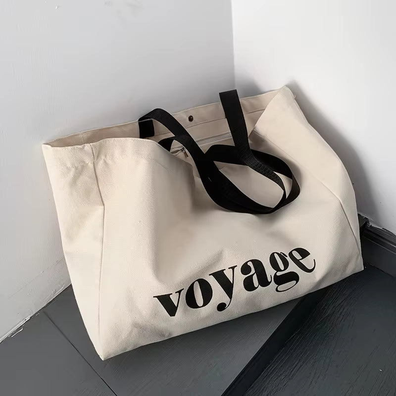 Letter Voyage Canvas Handbag Shoulder Bag Bags for Women Large Capacity Travel Shopping Tote Bag, Student School Bags