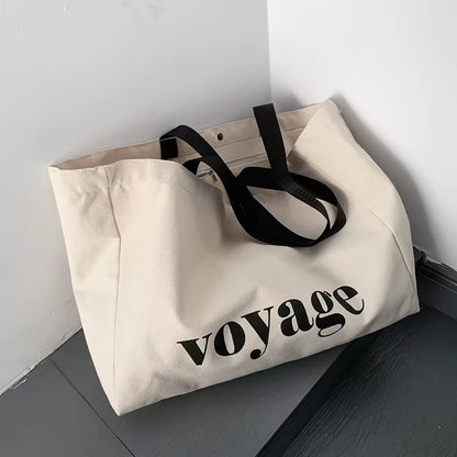 Letter Voyage Canvas Handbag Shoulder Bag Bags for Women Large Capacity Travel Shopping Tote Bag, Student School Bags