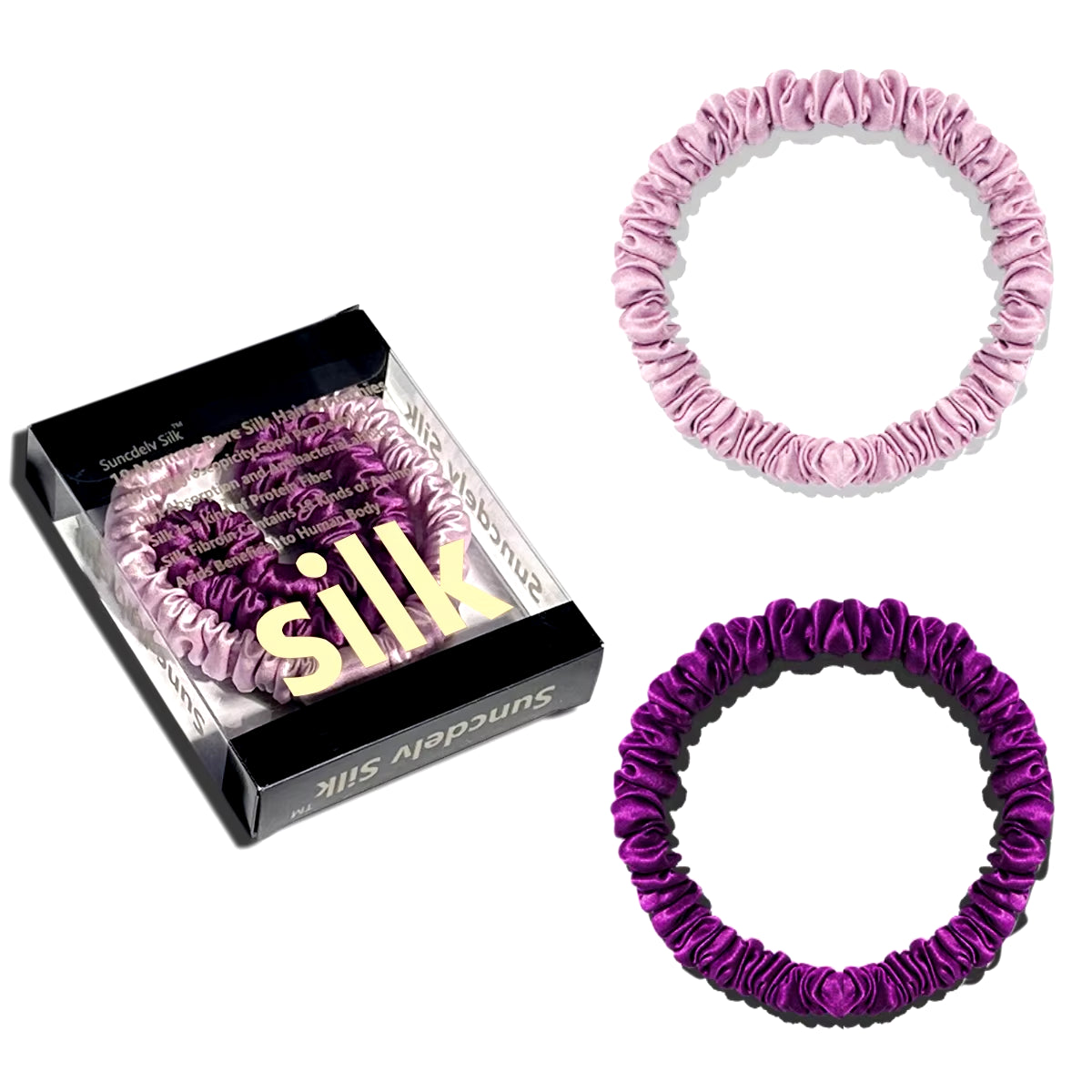 2PCS Box 100% Natural Silk Solid Color Hair Ties High Quality Hair Scrunchies (22Momme) Women Big Hairbands Hair Accessories