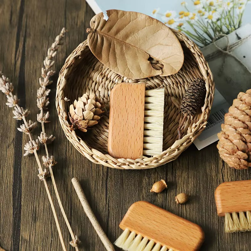 Natural Beech Wood Bristle Mini Finger Nail Brush Custom Logo Nails Cleaning Tools Multifunctional Pig Hair Nail Dust Brush