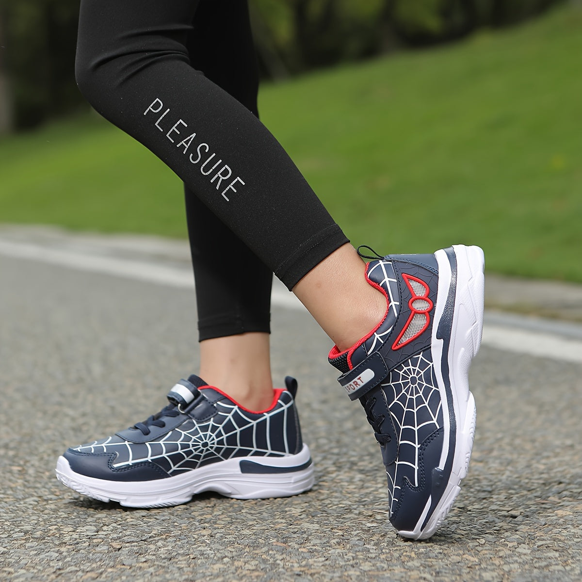 Kids Fashion Sneakers Breathable Lightweight Sport Casual Shoes with Cartoon Spider Web Design, Closure, Low Top PU and Fabric for Boys and Girls – Versatile All-Season Footwear for Outdoor Activities Beauty World Shop