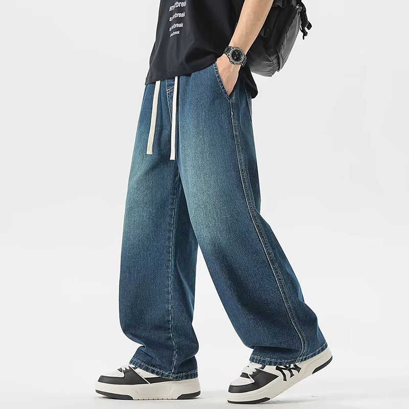 Men'S Jeans American Loose Wide-Leg Loose Straight Casual Trousers Street Hip-Hop Baggy Jeans Black Grey Blue Streetwear Men