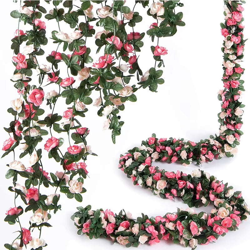 2.5M Rose Artificial Silk for Wedding Garland Fake Plant Flowers Vine Home Room Wedding Wall Hanging Garden Arch DIY Decoration