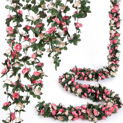 2.5M Rose Artificial Silk for Wedding Garland Fake Plant Flowers Vine Home Room Wedding Wall Hanging Garden Arch DIY Decoration