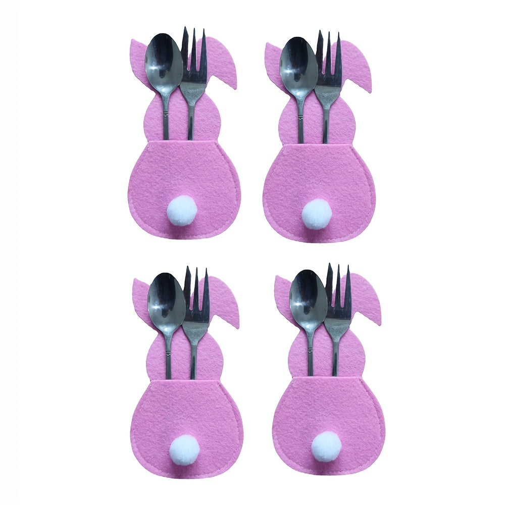 4pcs Easter Bunny Felt Cutlery Holder Bag Happy Easter Decorations For Home Tableware Accessories Rabbit Cutlery Cover Bag Table Beauty Fashion