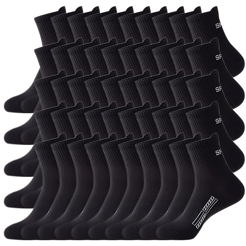 [Sweat-absorbing Sport Socks] 50 Pairs Men's Mid Crew Sport Socks - Sweat-absorbing Comfy Breathable Socks for Basketball Training, Running Outdoor Activities Beauty World Shop