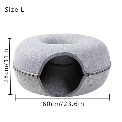 Wool Felt Cat Tunnel Nest – Modern Style Uncharged Donut Bed, Detachable & Washable All-Season Cat House, 1Pc Cozy Cat Condo