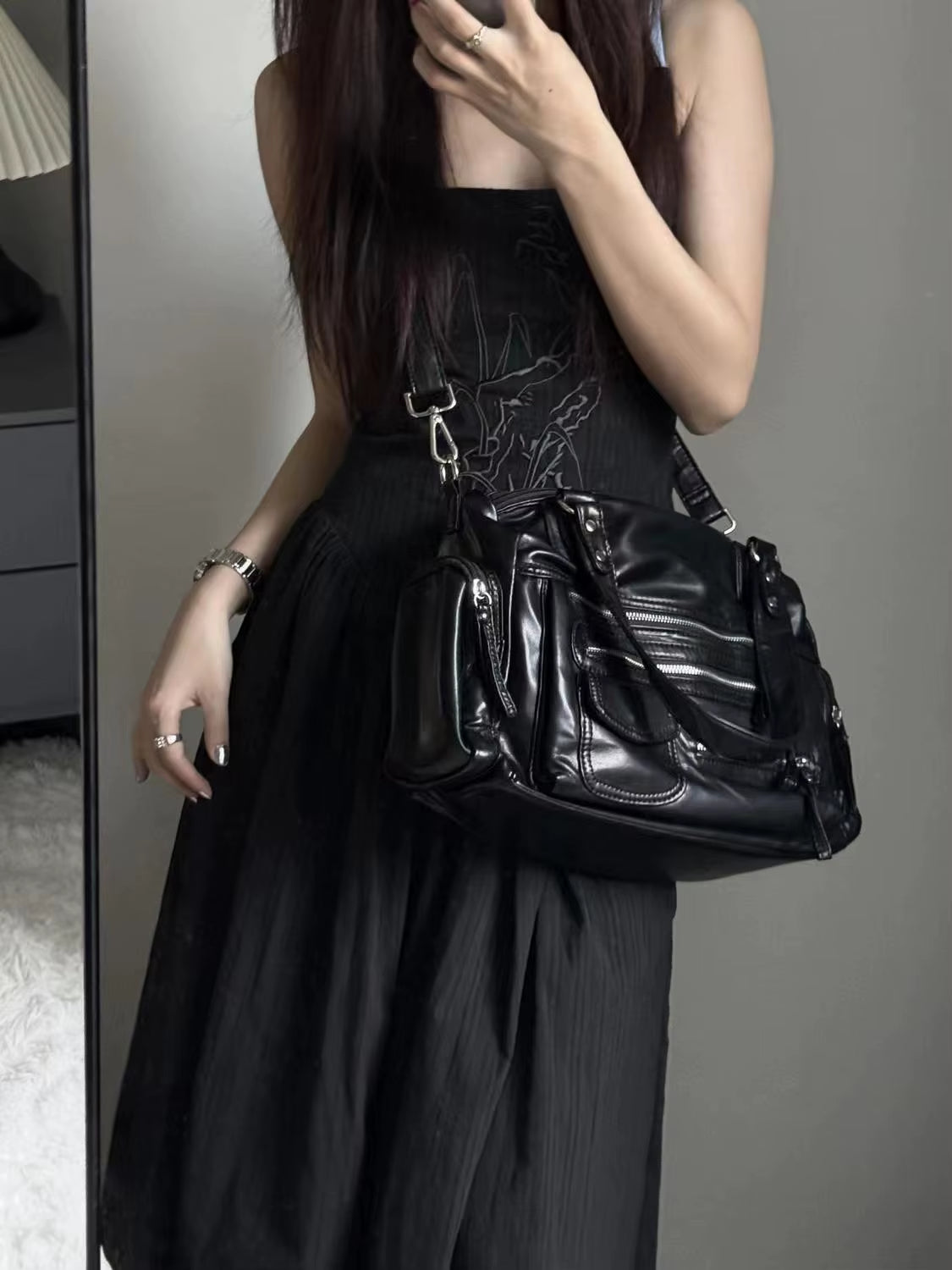 JIAERDI Vintage Black Shoulder Bags Purse Women High Street Pocket Chic Y2K Handbag Female Harajuku Casual Crossbody Bags 2025