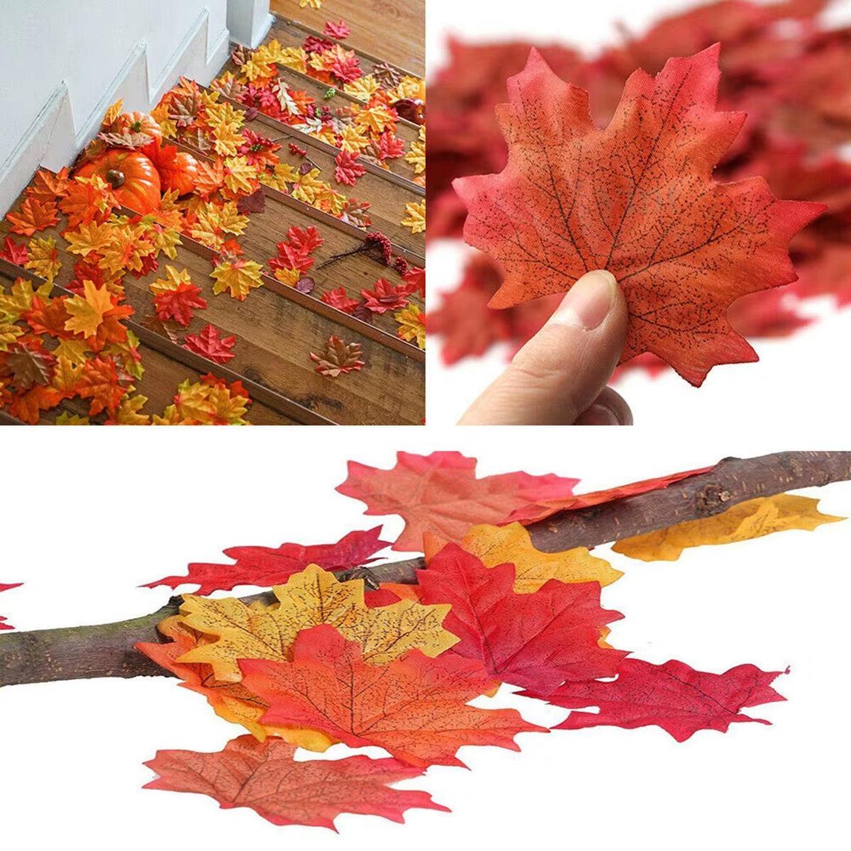 100/200Pcs Artificial Maple Leaf Autumn Fake Silk Leaves Home Living Room Desk Decoration Craft Wedding Holiday Party Decor