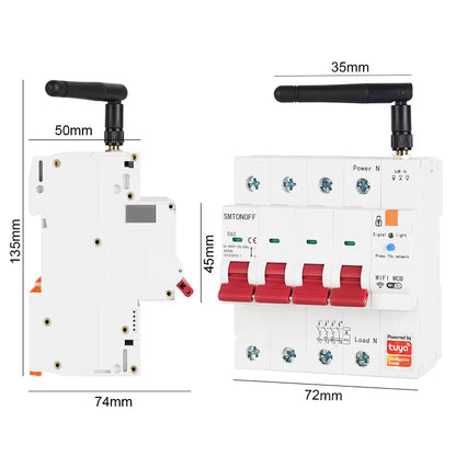Tuya Smart Wifi 4P MCB 63A RS485 Breaker Prepaid Meter Timer Switch Voltage Current Protector Voice Control Alexa Alice