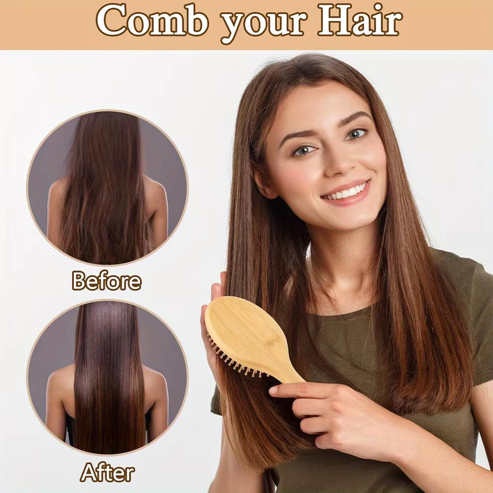 Bamboo Wooden Hair Brush Massage Comb Scalp Massager for Hair Growth Anti-Static Straightening Brush Soft Beard Baby Beech Brush
