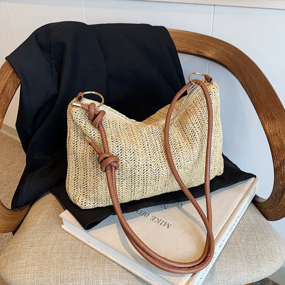 Women'S Striped Woven Straw Tote Bag - Lightweight Large Capacity with Detachable Coin Purse & Zip Closure for Beach Vacation