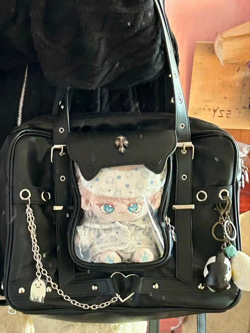 JIAERDI Harajuku Black Ita Bags Backpack Women Sweet Cool Transparent Large Capacity Handbag Ladies Japanese Y2K Backpacks Chic
