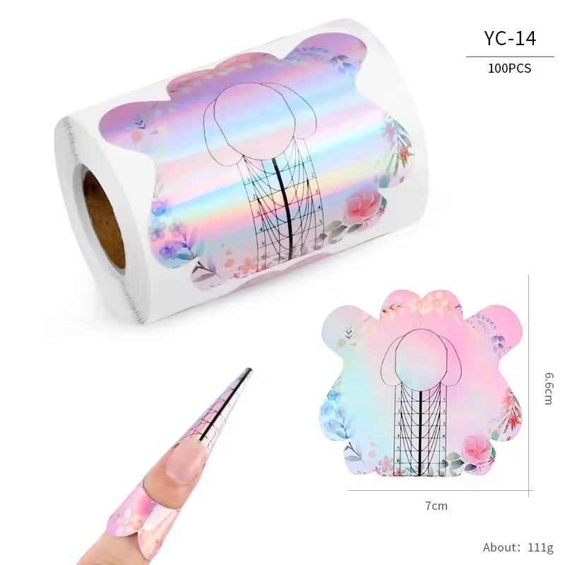 100Pcs Nails Art UV Gel Tips Extension Builder Form Acrylic French Printed Nail Tip Extension Stencil Stickers for Manicure Tool