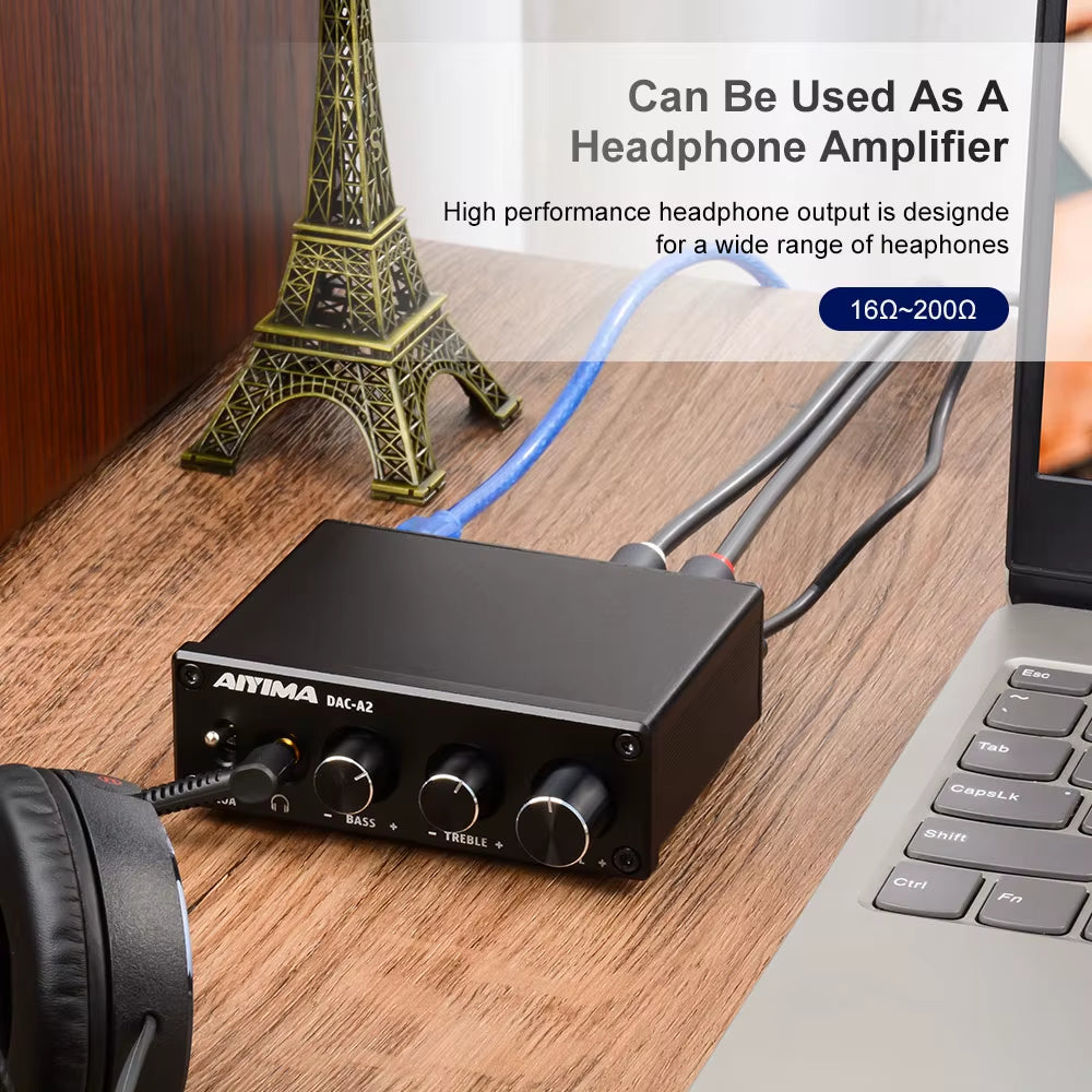 DAC-A2 Amplificador 2.0 Hifi Digital Decoder USB DAC Audio Headphone Amplifier 24Bit 96Khz Coaxial Optical Output RCA