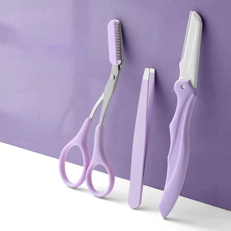 2/3Pcs Stainless Steel Eyebrow Trimmer Folding Eyebrow Trimming Suit Eyebrow Clipper Comb Tweezers Makeup Tools