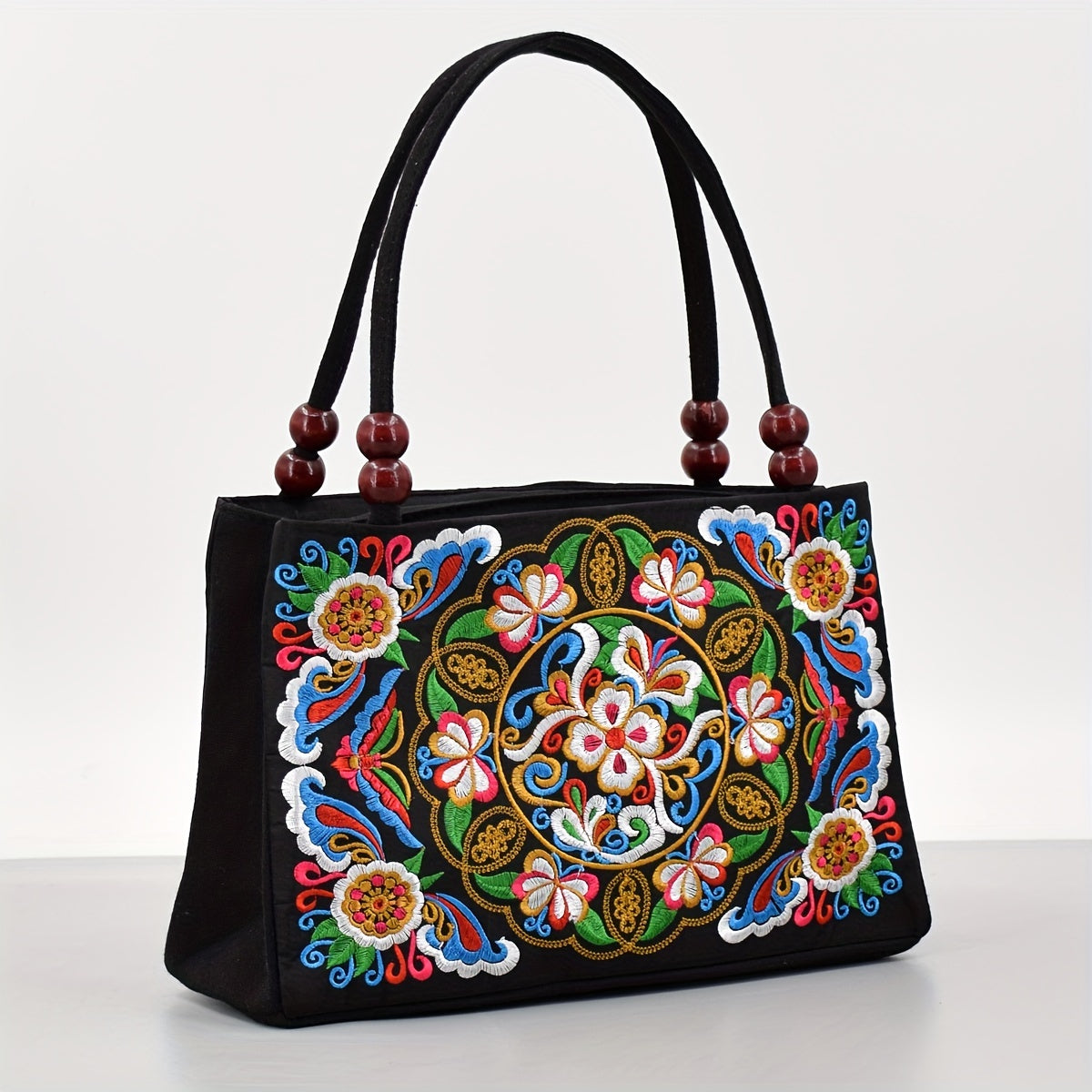 Embroidered Handbag, Double Zipper Bag, Women's Printed Handbag Beauty Fashion