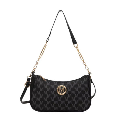 Vintage Style Handbag Crossbody Bag, Gold Letter 'M' Design Pu Leather Shoulder Messenger Bag, Synthetic Leather Tote Bag, Purse