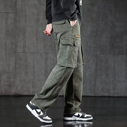 New Men'S Loose Cargo Jeans Outdoor Paratrooper Straight Pants Fashionable Stretch Loose Wide Leg Pants Large Size 4XL 5XL