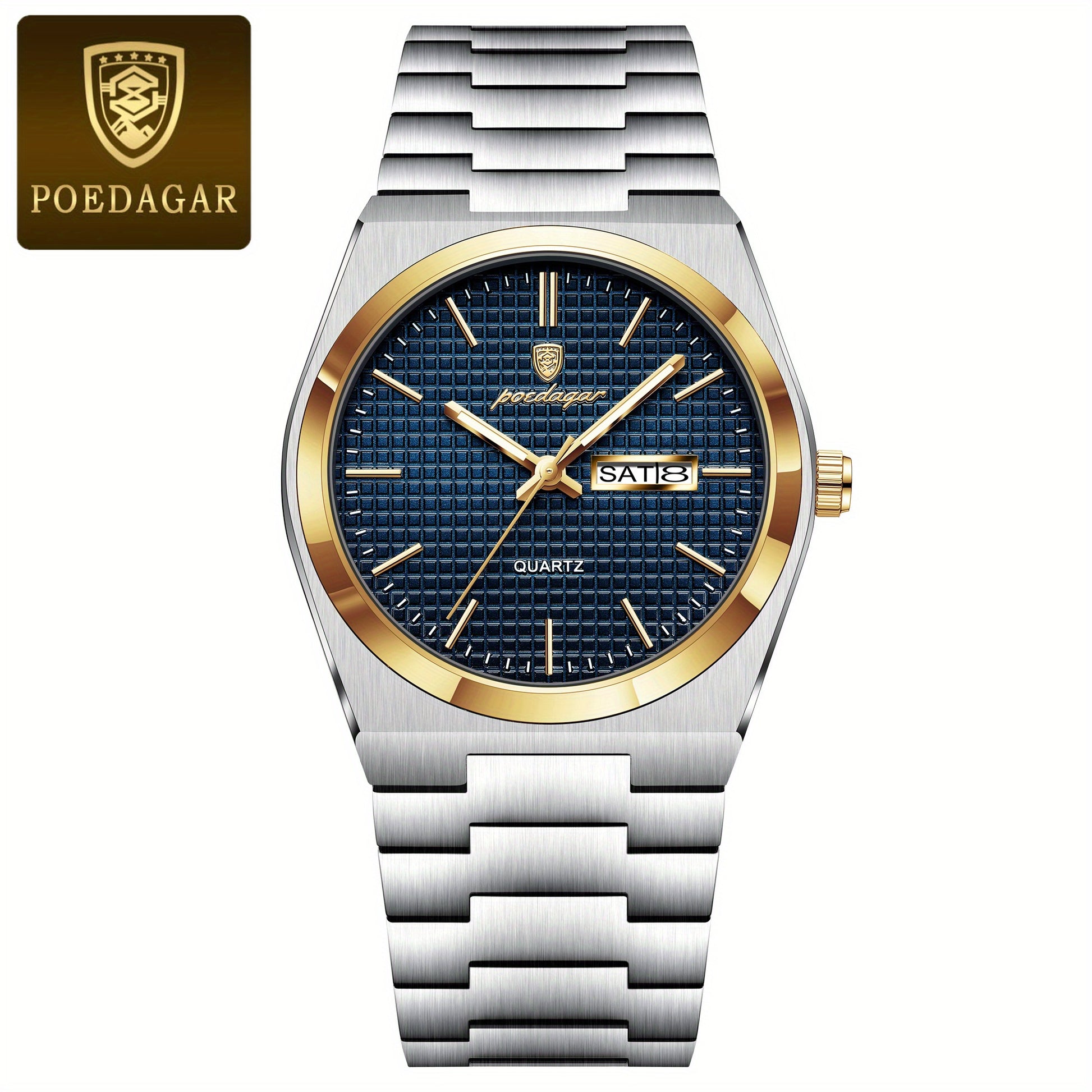 POEDAGAR Men's Luxury Sport Watch, Military Luminous Date Week, Stainless Steel Quartz, Casual Style, Pointer Display, Electronic Movement, Zinc Alloy Case, Stainless Steel Band, Round Dial Beauty World Shop