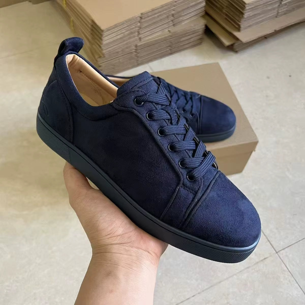 2025 Men'S Low-Cut Blue Casual Shoes Fashion High Street Lace-Up Round-Toe Red Increased Comfortability