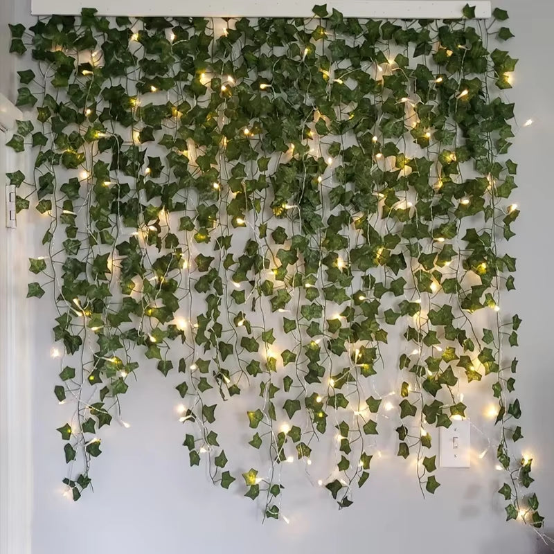 2/5/10M Silk Leaves Fake Creeper Green Leaf Ivy Vine LED String Lights for Home Wedding Hanging Garland Artificial Plants Decor