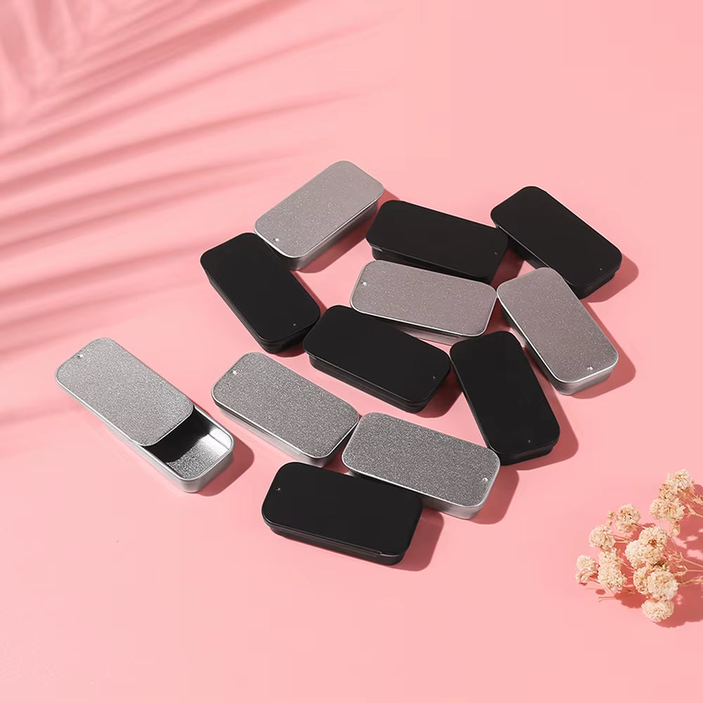 6Pcs Silver/Black 50*25*10Mm Aluminum Box Empty Refillable Containers Aluminum Square Container or Cosmetic, Lip Balm, Cream