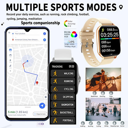 1.83-inch Full Touch Screen Smart Watch for Men And Women, USB Rechargeable, Multi-sport Mode Outdoor Fitness Watch, 180mAh Battery, with Wireless Calling, Remote Camera/music, Message Notification And Dialing, Dual Silicone Beauty World Shop
