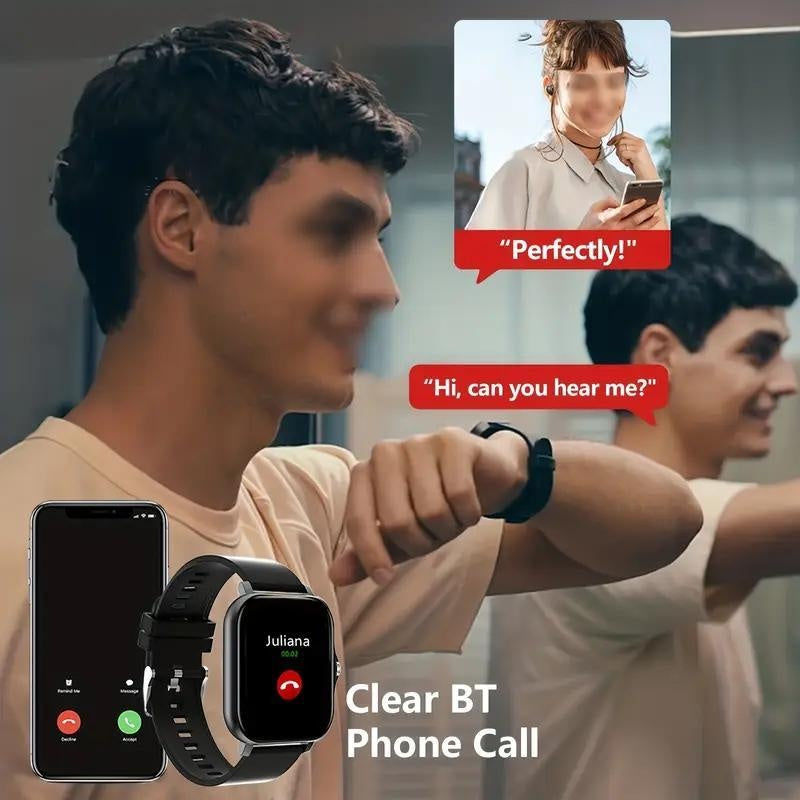Smart Watch with Wireless Calling, Music Playback & Voice Assistant - Pink Silicone Strap, Dual Display, Remote Photo Control, Wireless, Compatible with Android/iPhone, Unisex Sport Watch for Men & Women, Ideal Gift for Holid