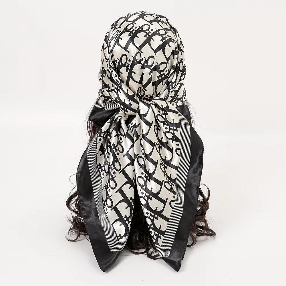 1 Pcs 90Cm Ladies' Silk Scarf Vintage Fashionable Versatile Printed Silk Spring Hair Band Hijab Sunsceen Neckerchief Shawl Wraps