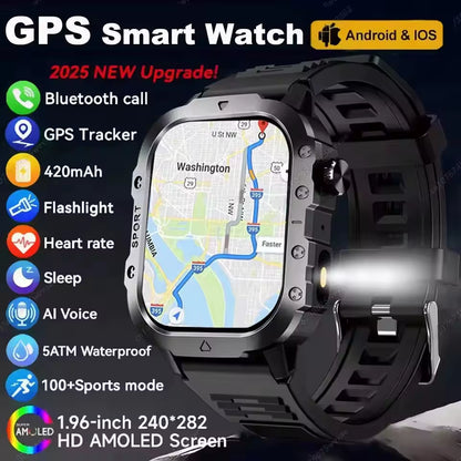2025 New Smartwatch Men for Women Militray Outdoor GPS Track Sport Watches Heart Rate Sleep Waterproof Smart Watch IOS Android
