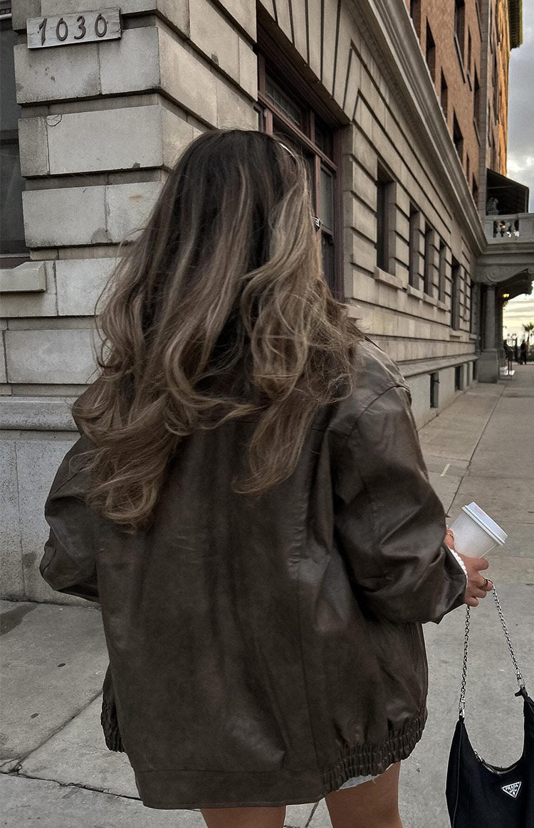 Abbi PU Vintage Brown Bomber Jacket BB Exclusive