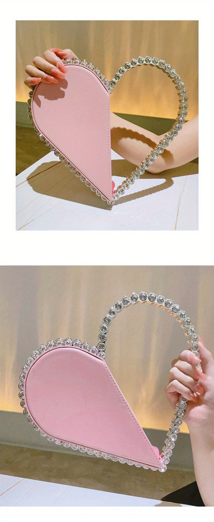 Mini Heart Shape Women's Elegant Evening Bag, Trendy Clutch Purse for Party Prom and Wedding Beauty Fashion