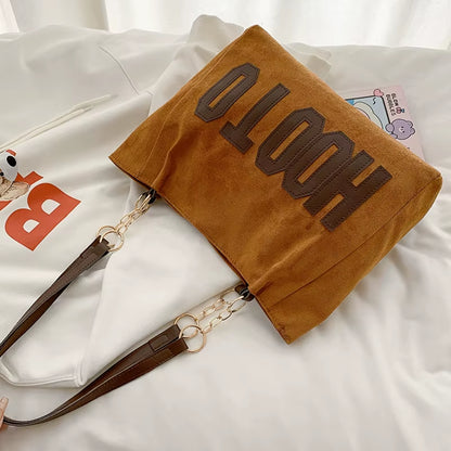 Solid Color Shoulder Bag, Trendy Letters Tote Bag, Canvas Campus Handbag for Women, Office,College,Work,Travel Hand Bags Bolsa