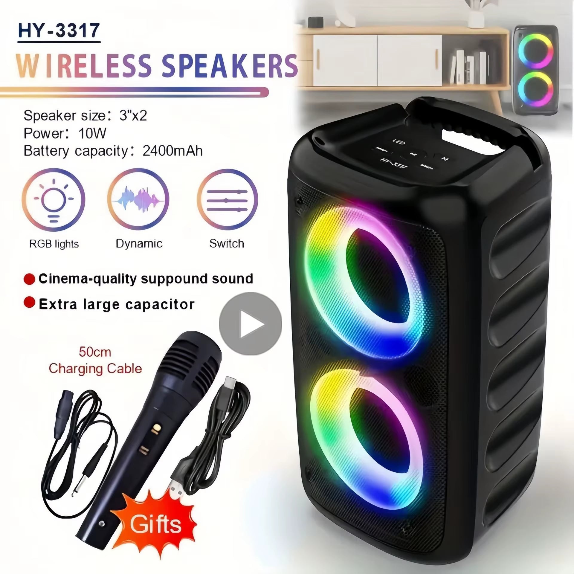 Karaoke Radio FM Bluetooth Speaker Portable Wireless with Microphone Lamp Machine Caixa De Som Sound Box Music Subwoofer LED TWS